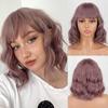 Women Fashion Light Purple Synthetic Fiber Short Wavy Bob Wig with Bangs Daily Wear Cosplay Party Wig
