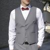 Yousheng Men Suit Waistcoat V-neck Sleeveless Single Breasted Suit Vest with Pockets Solid Color Ergonomic Tailoring Waistcoat
