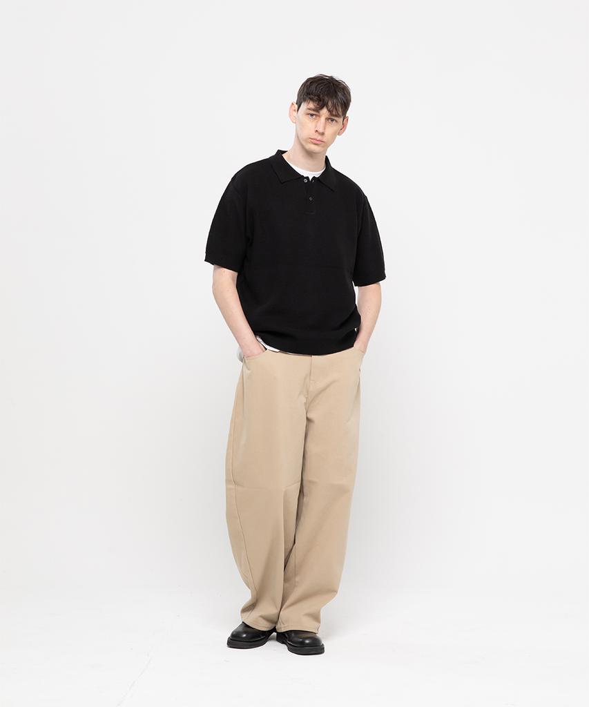 CHAMBROS Oversized Collared Short Sleeve Knit [Solid Black]