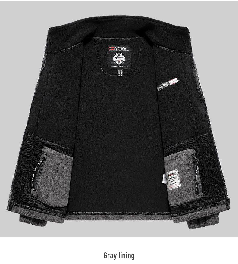 Мужская утепленная куртка на флисовой подкладке: Осень/Зима, Воротник-стойка, Большой размер, Модная верхняя одежда