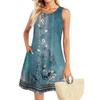 Summer Dresses For Women Beach Boho Sleeveless Vintage Printing Flowy Pocket Tshirt Tank Sundresses