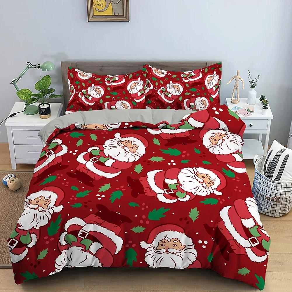 Santa Claus Pattern Bedding Set Christmas Deer Duver Cover Set for Kids Boys Girls Quilt Cover Queen Polyester Comforter Cover