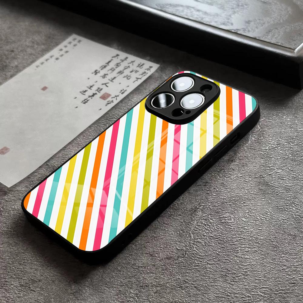 Colorful Rainbow Stripe Phone Case For IPhone 17 Pro Max 14 Pro 15 12 11 13 Mini X XR XS 16 Plus SE Glass Cover
