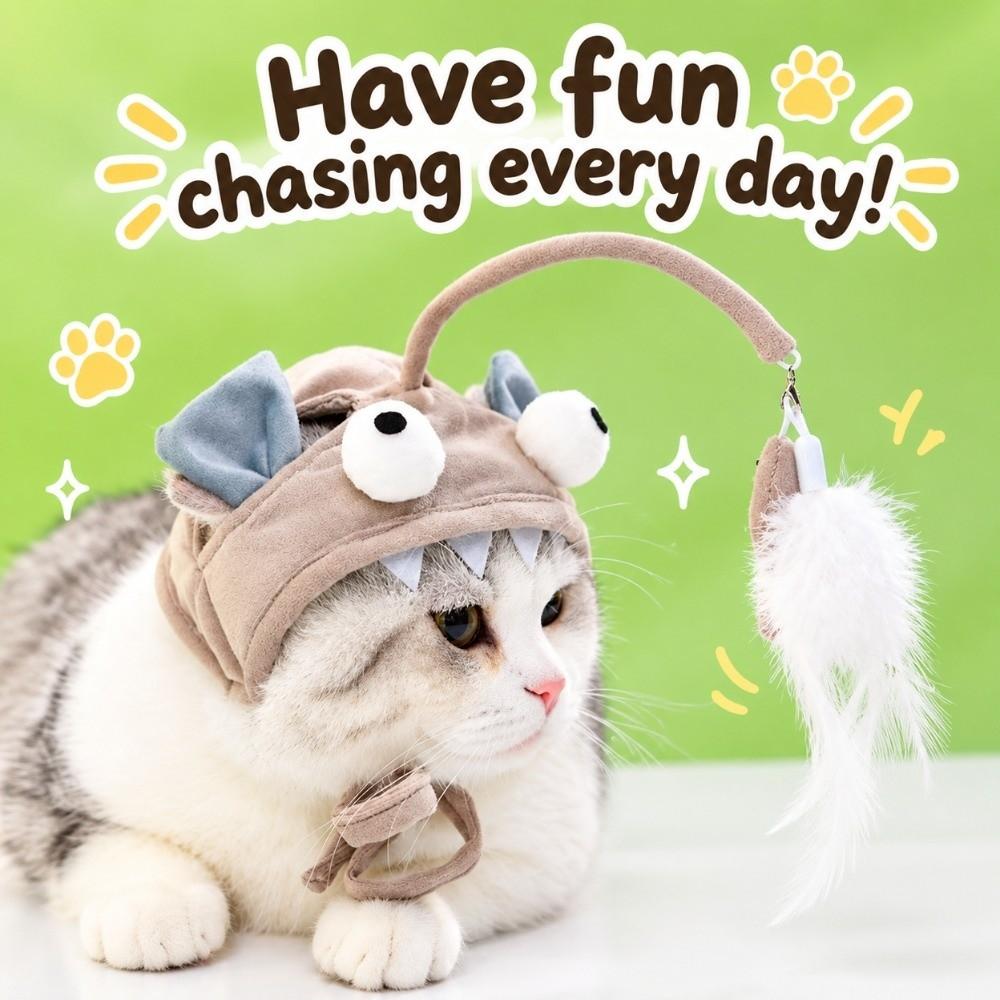 Soft Kitten Teaser Toy with Replaceable Pendant Interactive Cat Wand Cute Cat Hat Toy  for Kittens
