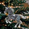 Horse Christmas Ornaments Sparkly Rhinestone Horse Car Rear View Mirror Charm 2D Flat Acrylic Auto Hanging Pendant Horse Lover Gifts for Women Men