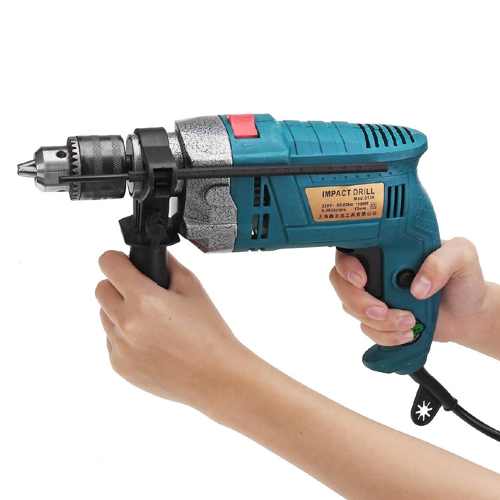 220V 1980W 3800RPM Electric Impact Drill Household Electric Flat Drill Woodworking Power Tools