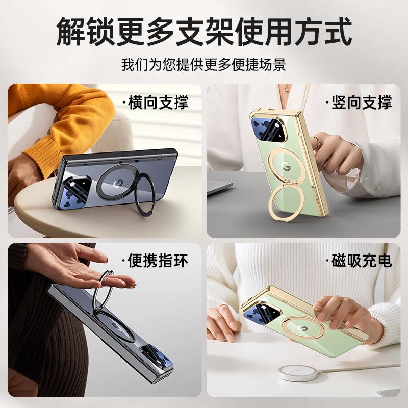 Чехол-книжка Magsafe для Google Pixel 10 Pro Fold, прозрачный, с подставкой 360°, пружинным шарниром, защитой объектива и экрана, полноразмерный
