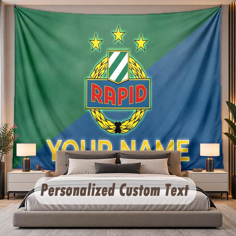Custom Name Text Tapestry Rapid Wien FC Personalized Polyester Wall Tapestry For Bedroom And Room