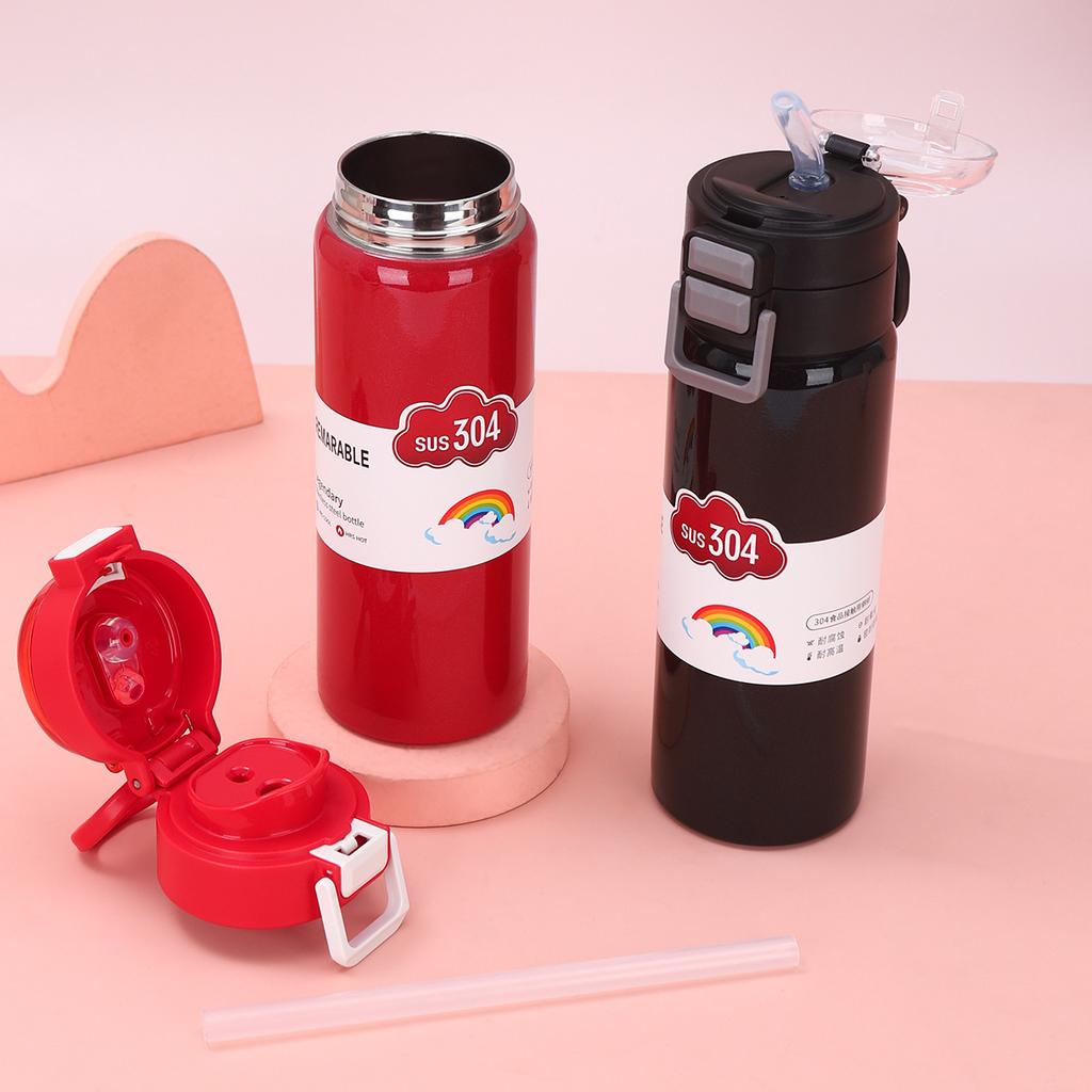 Новая чашка-термос Новая нержавеющая сталь Студенты мужского и женского пола Большая вместимость Чашка с откидной крышкой Рука об руку для переноски Чашки для двойного питья