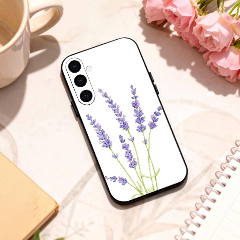 L-Лаванда P-Фиолетовый F-Цветы Чехол для телефона Для Samsung Galaxy A73,A72,A71,A70,A53,A52,A51,Другие Мягкий черный корпус