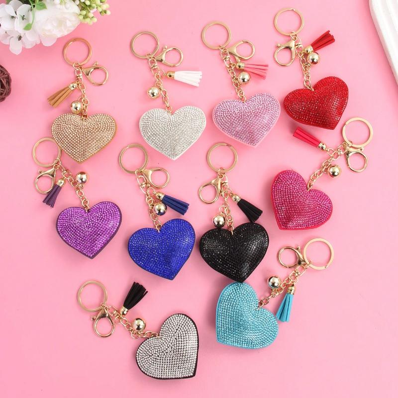 Rhinestone Heart Solid Color Bag Charm Keychain Key Ring Pendant Gift Backpack Wallet Pendant Small Gift Fashion Metal Bag Charm Travel Accessories