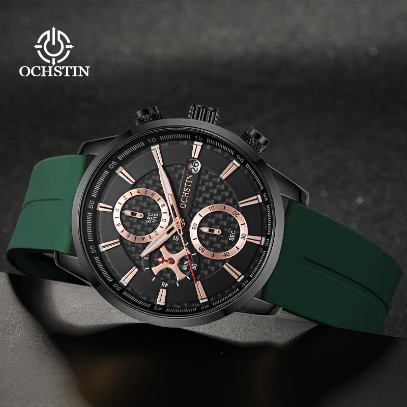 OCHSTIN Silicone/Steel Strap Watches Male Commander Series Watch Men's Fashion Luxury Waterproof Luminous Hand Clock Gift Male