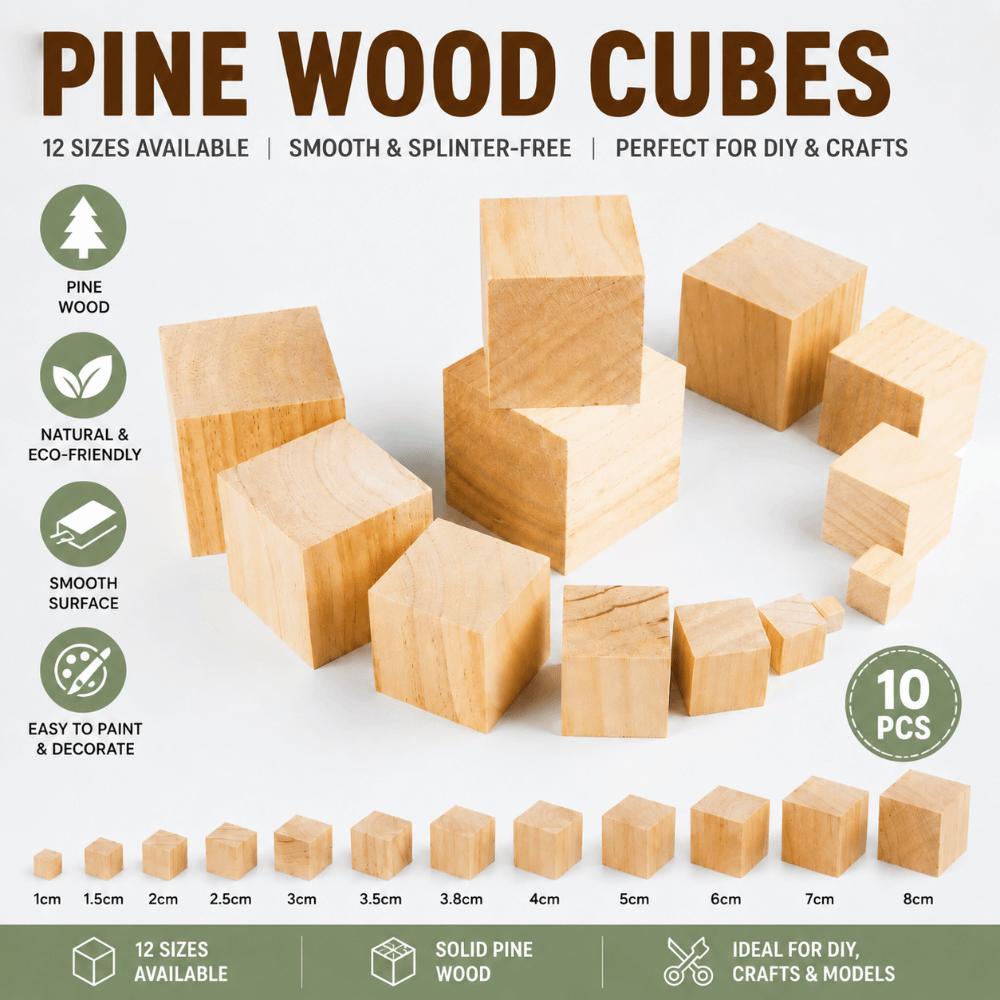 10pcs Natural Wooden Cube Woodwork Craft Handmade Material Hobby Wooden Square Block