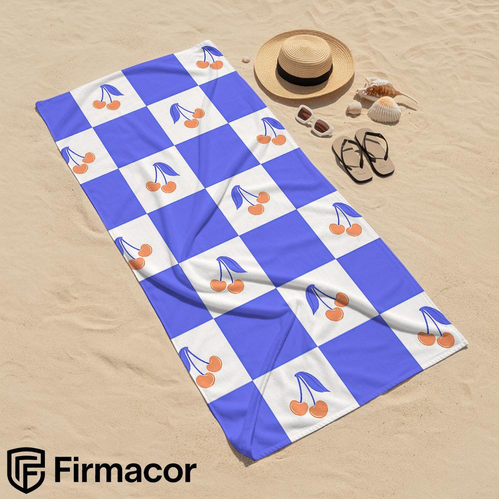 Blue Check Cherry Soft Portable Travel Towel Unisex Ultra Lightweight Microfiber Oversized Sand Free Quick Dry Beach Towel