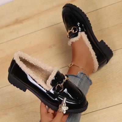 Новые теплые лоферы для женщин, обувь с круглым носком на одну ногу