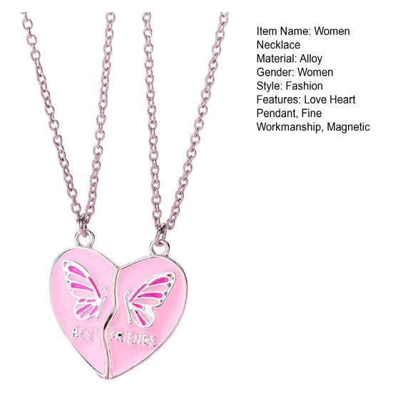 Women Necklace BEST FRIENDS Oil-dripping Butterflies Magnetic Double Chain Splicing Love Heart Kids