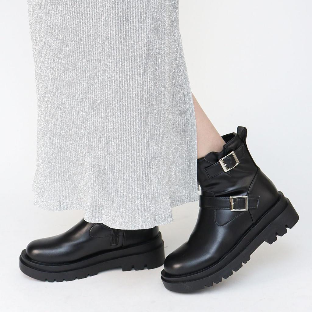 Инженерная сторона 5 см Круглый Легко ходить Усталость ПУ Синтетический Большой Японский Размер обуви [Liberty Doll] Ботинки, Ботинки, Женские, Ремень, Молния, Каблук, Носок, в,