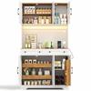 Tall Storage Cabinet with LED Lighting and Sockets, Pull-Out Cabinet Organizer and Door Shelf, for Living Room and Dining Room, 180 x 100 x 40