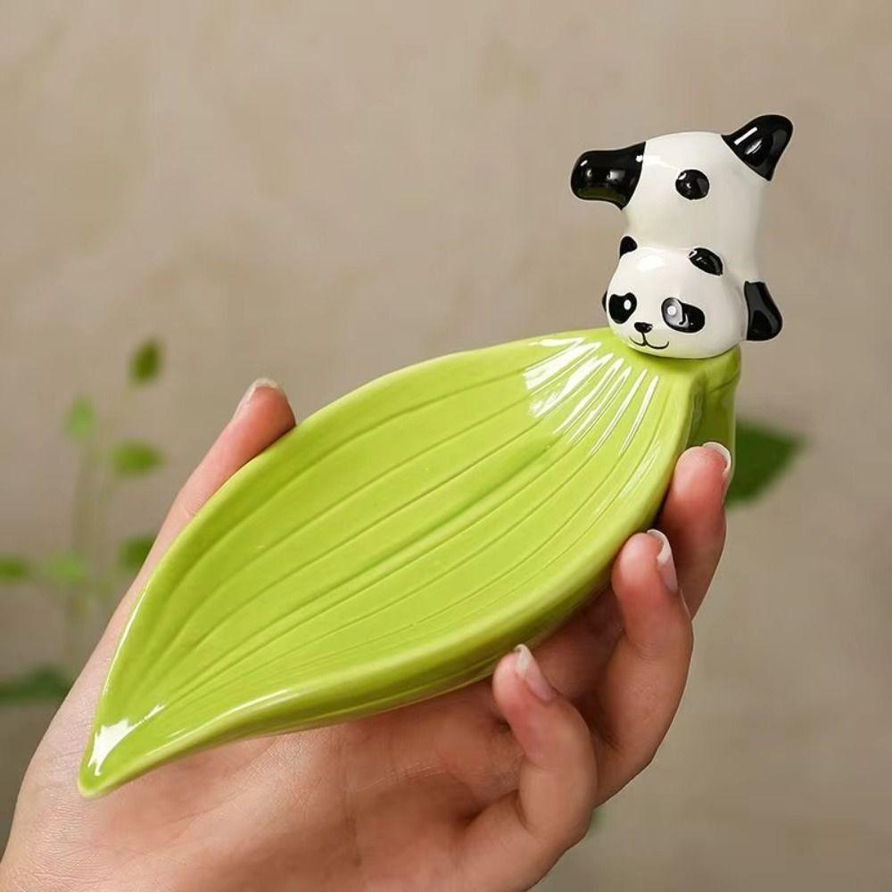 Bamboo Self Draining Soap Holder Cute Soap Rack No Punching Panda Soap Dish  Counter Tray