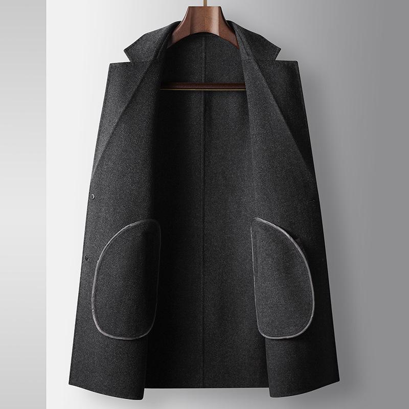 Autumn and Winter Medium and Long Suit Collar Handmade Wool Trench Coat Youth Business Double-sided Woolen Jacket