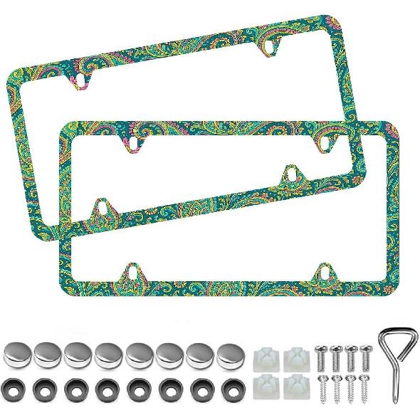 Light Blue Seashells Beachy License Plate Frame - Unobstructed Narrow-Edge 2 Packs Universal Stainless Steel Car License Plate Frames Holder Solid