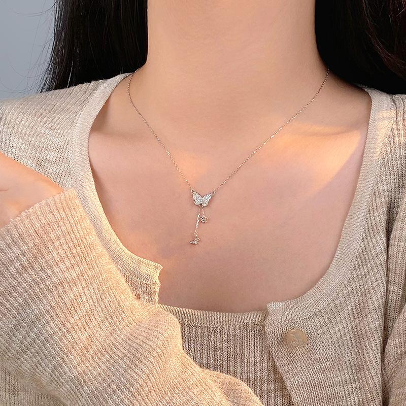 Изысканное женское ожерелье с кисточками в виде бабочки в универсальном стиле феи, легкая роскошь и высококачественная цепочка для воротника