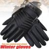 Winter PU Leather Gloves Men Riding Plus Velvet Padded Windproof Waterproof Touch Screen Gloves Soft Velvet Lining Warm Gloves