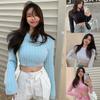 Winter Women's Crop Top Sweater Soft Warm Furry Sweater Pullover O-Neck Long Sleeve Fuzzy Top Slim Fit Knitted Sweater