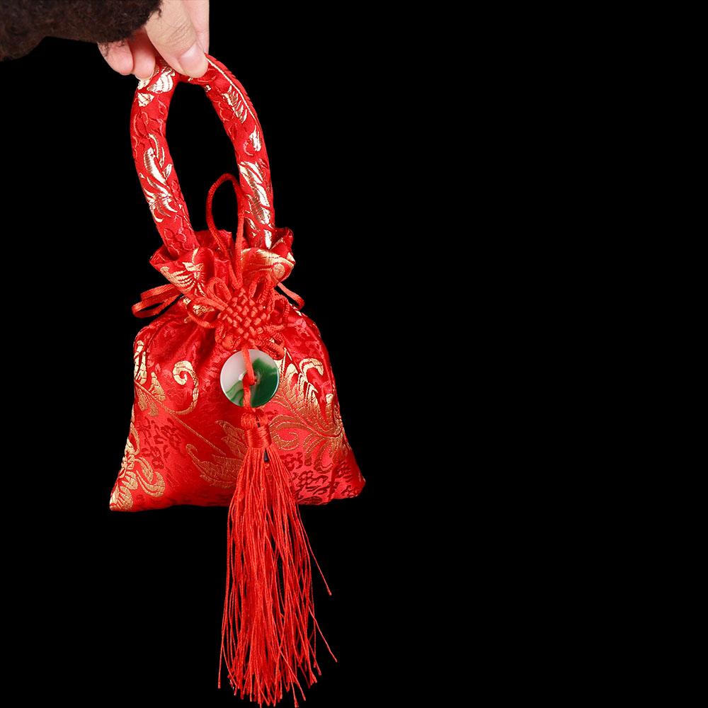 Large Capacity Canvas Flower Drawstring Bag Wrist Bag Festive Sugar Bag New Year