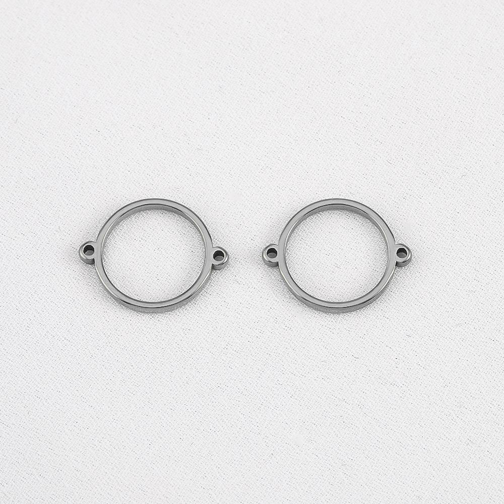 10Pcs 20Pcs Stainless Steel Hollow Double Hole Circle Charms Pendant Bracelet Cabochon Tray Bezel Blank Settings Jewelry Making