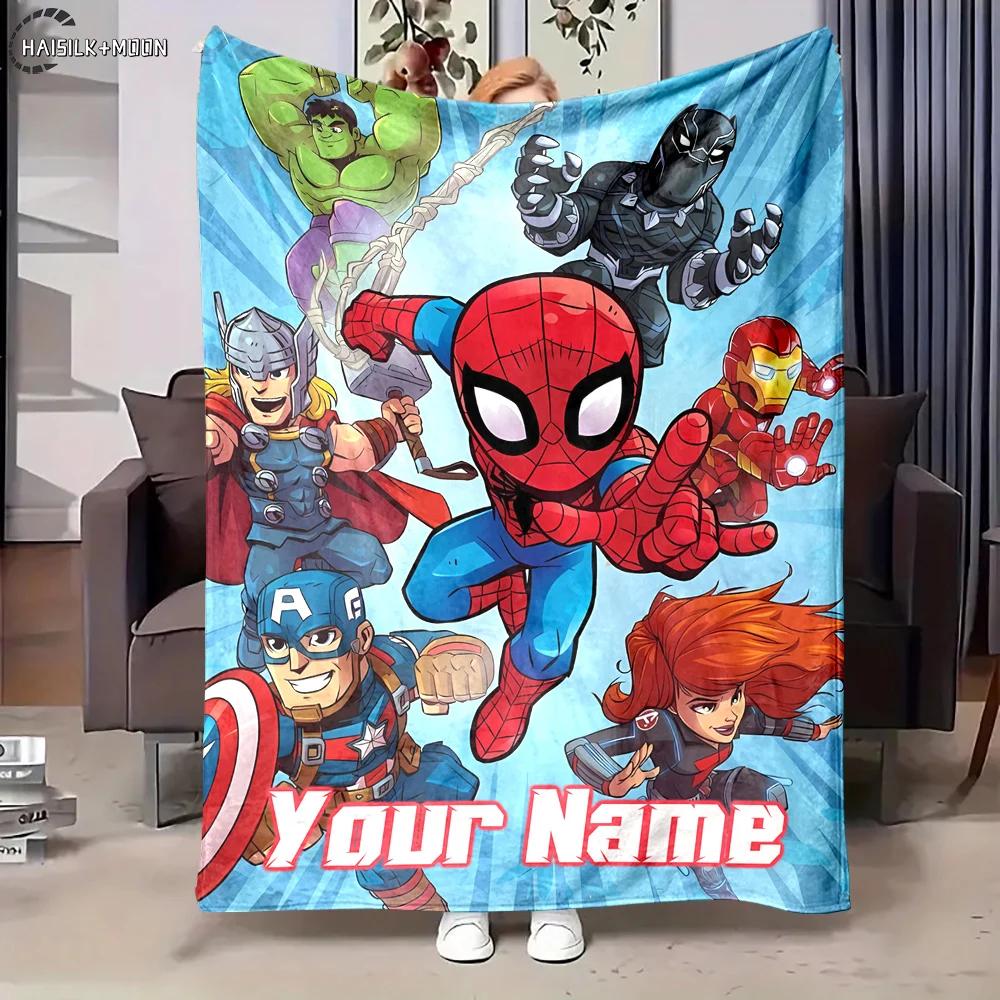 3D Multi-Size Custom Name Personalized Blanket Marvel Avenger Print Adult Children Warm Blanket Comfortable Blanket Holiday Gift