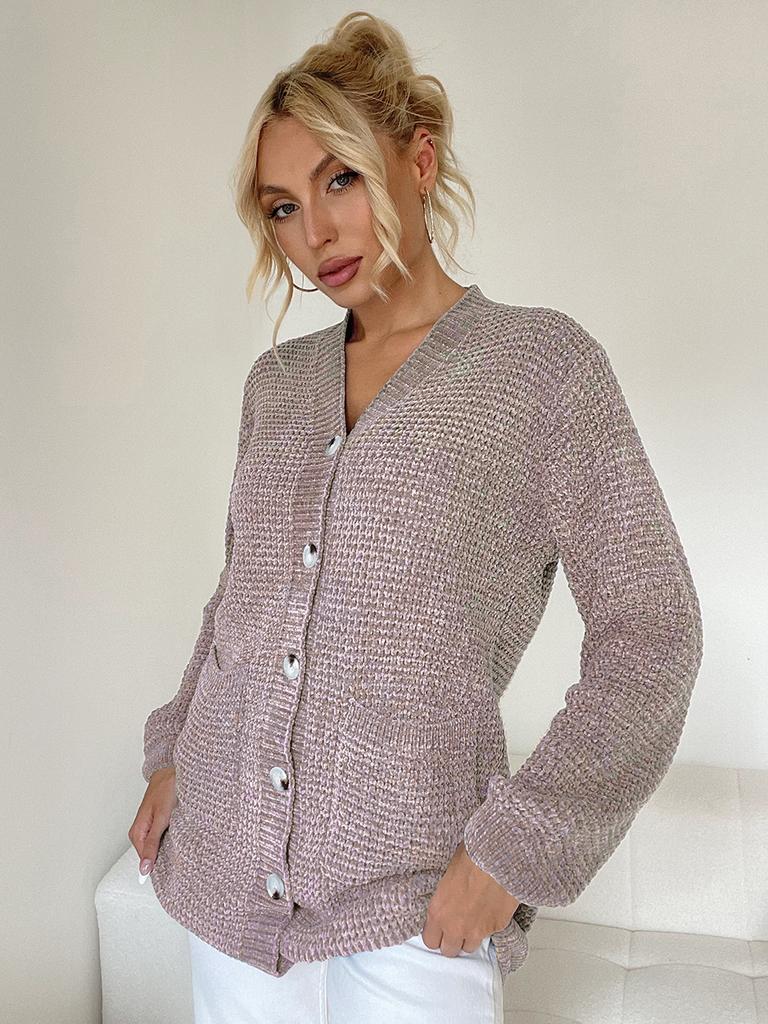 Cinemore Весенне-осенний женский свитер однотонный свободный повседневный открытый карман теплый базовый топ с длинными рукавами и круглым вырезом трикотажная карточка