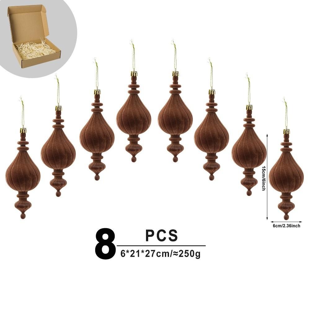 6pcs/Box Plastic Christmas Tree Ornaments Velvet Ball Plastic Cone Ornaments Home Tree Decor