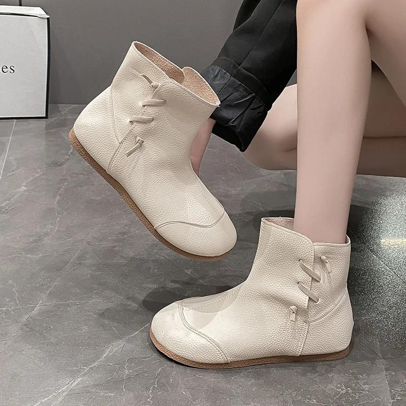 Модные женские ботинки, короткие ботинки с плоской подошвой, осенние, новые, мягкая подошва, ретро, индивидуальность, простые, удобные, противоскользящие, трендовые, модные ботинки