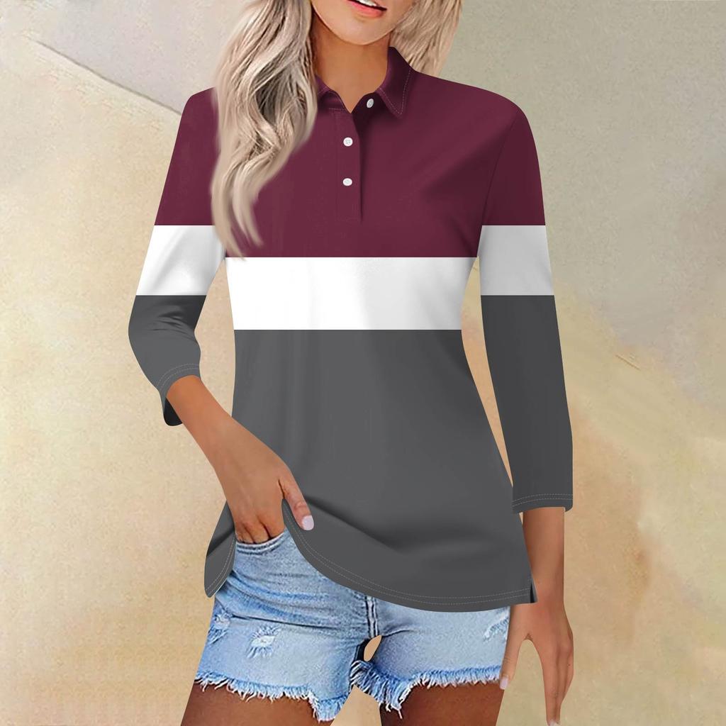 Женская модная повседневная рубашка с короткими рукавами 3/4 с лацканами и принтом, женские топы на пуговицах