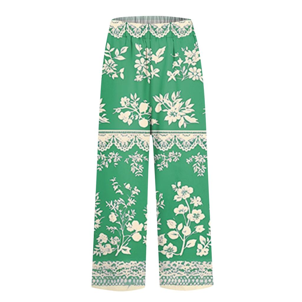 Женские модные повседневные брюки с цветочным принтом, прямые брюки с карманами и эластичной талией