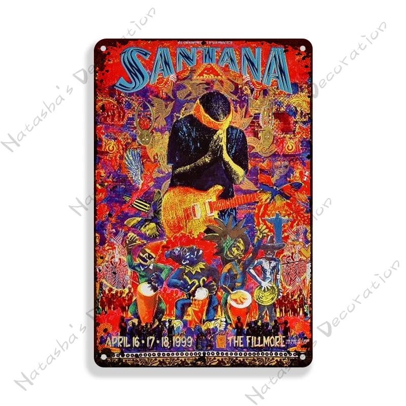 Постер Рок-музыка Металлическая табличка Santana Знак РОК-группы Бар Кафе Клуб Металлическая пластина Винтажная металлическая табличка Гараж Кафе Настенный декор Знаки