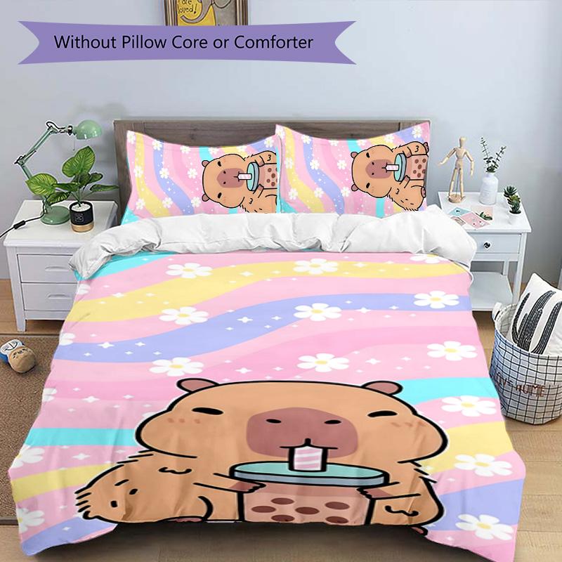 Kapibara 3pcs Bedding Set Duvet Cover Closure Includes 1 Duvet Cover & 2 Pillowcases for All Seasons Bedroom Home Dorm Decor
