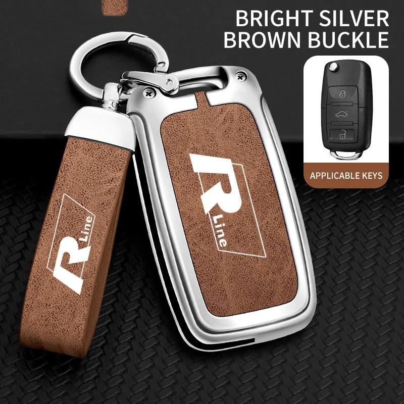 Для VOLKSWAGEN Чехол-футляр из цинкового сплава + Кожа для складного автомобильного ключа Полное покрытие Для VW Volkswagen R Line Polo Tiguan Passat Golf Jetta La