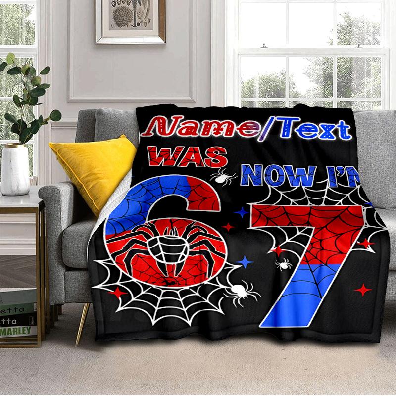 1PC Custom Name Spider-Man Birthday Celebration flannel blanket versatile,all-season throw suitable for the living room,bedroom,camping,travel,and gif