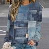 2025 Fashion Women's Hoodie Retro Denim Tie Dye Printed Digital Hoodie Women's Loose and Personalized Long Sleeved T-shirt