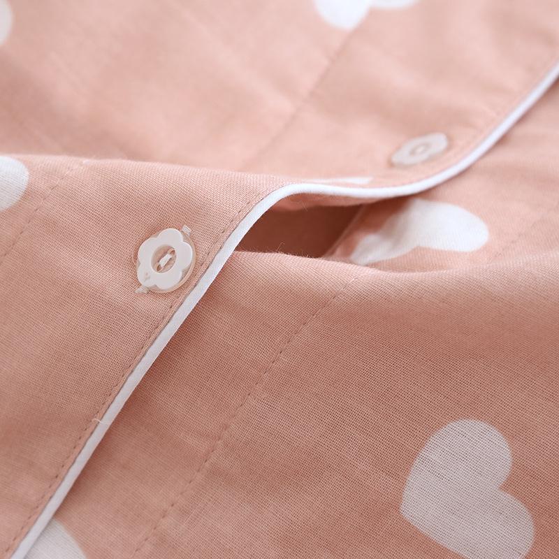 2022 Хлопковый марлевый пижамный комплект с нагрудными подушечками - Летняя и осенняя женская домашняя одежда с длинным рукавом