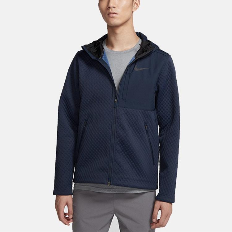 Nike Тренировочная куртка с капюшоном во всю молнию, мужские топы, синяя BV3999-452
