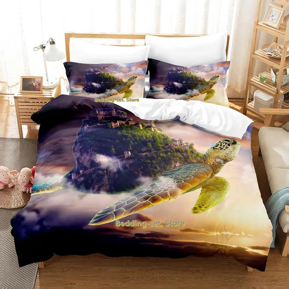 World Turtles Turtle Island Bedding Set Cartoon Anime three-piece set Adult Kid Bedroom Duvetcover Sets 3D Kawaii Animal