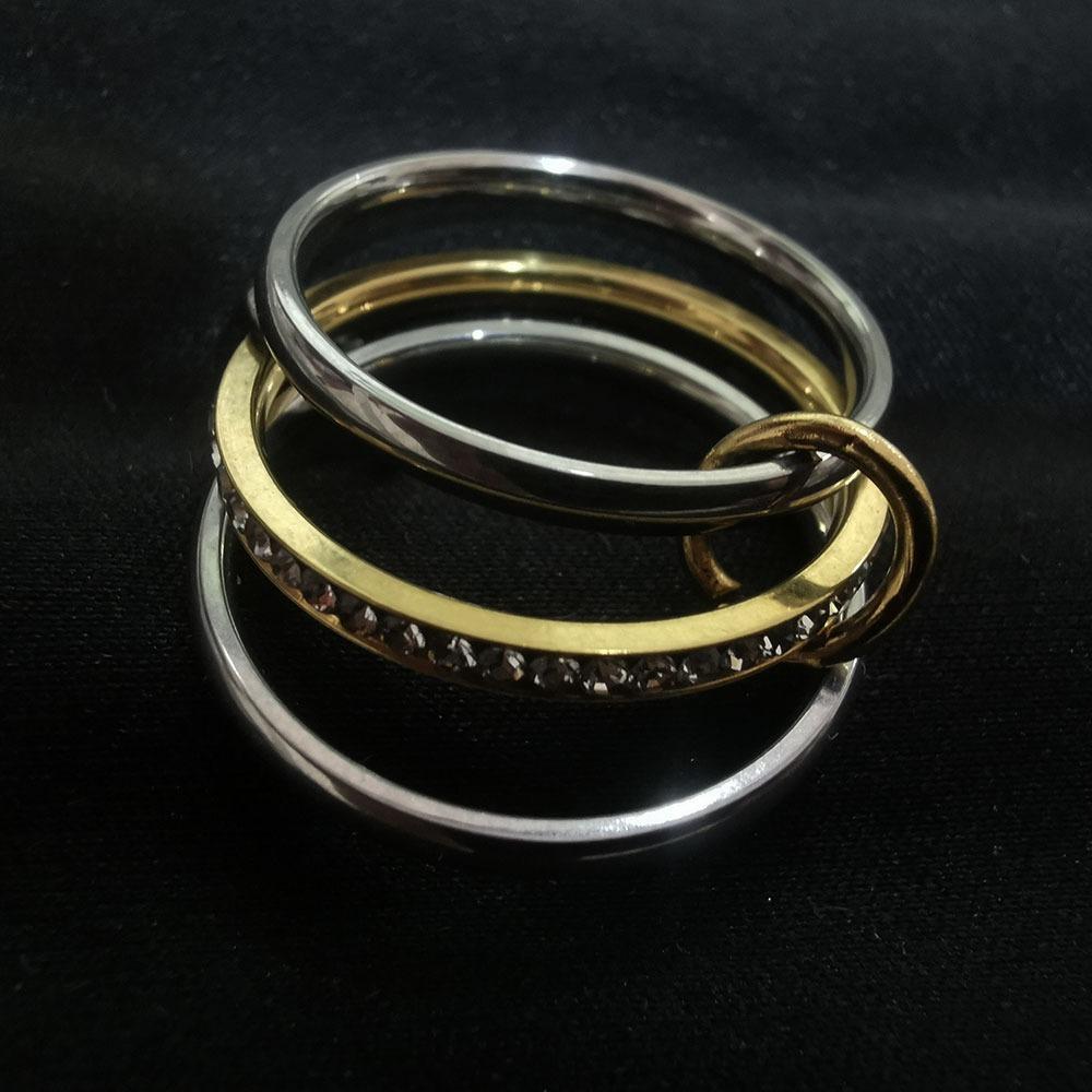 Multiple Layers Strand Loop Indext Finger Zircon Rings for Women Stainless Steel Gold Plated Ring