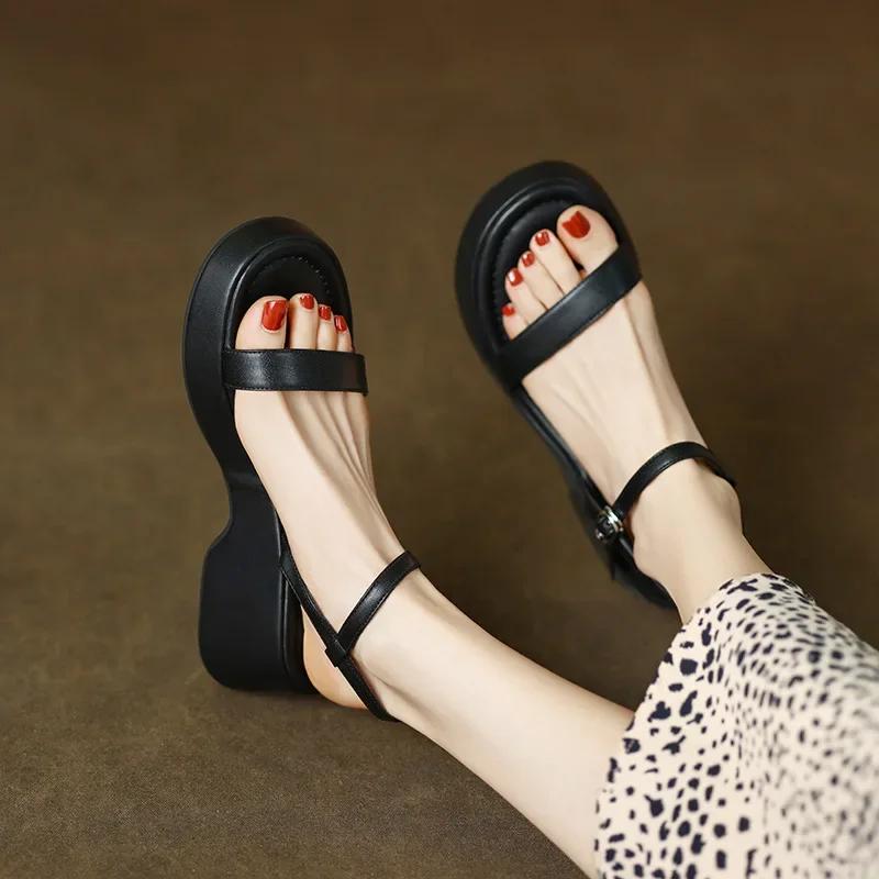 Летние женские сандалии-гладиаторы на платформе, модные элегантные повседневные туфли на мягкой подошве, женские удобные пляжные сандалии на толстой подошве