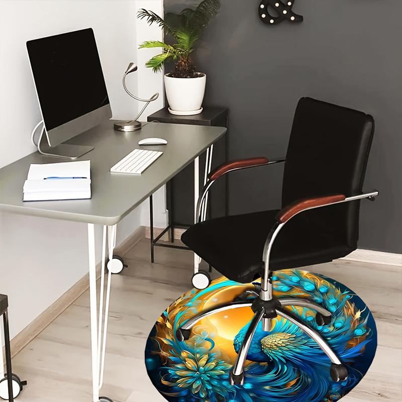 1pc Office Carpet Chair Mats Fantasy Peacock with Golden Sunburst Perfect for Decorating Office Chairs, Living Rooms, Or Bedrooms