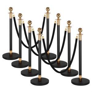 VEVOR Stanchion Post, 8 Pcs Crowd Control Barrier Set with 6 Black Velvet Ropes
