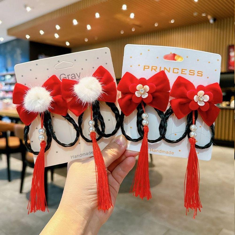 Банты с кисточками Новогодний бант Заколки для волос В древнем стиле Головные уборы для девочек для ханьфу Аксессуары для волос