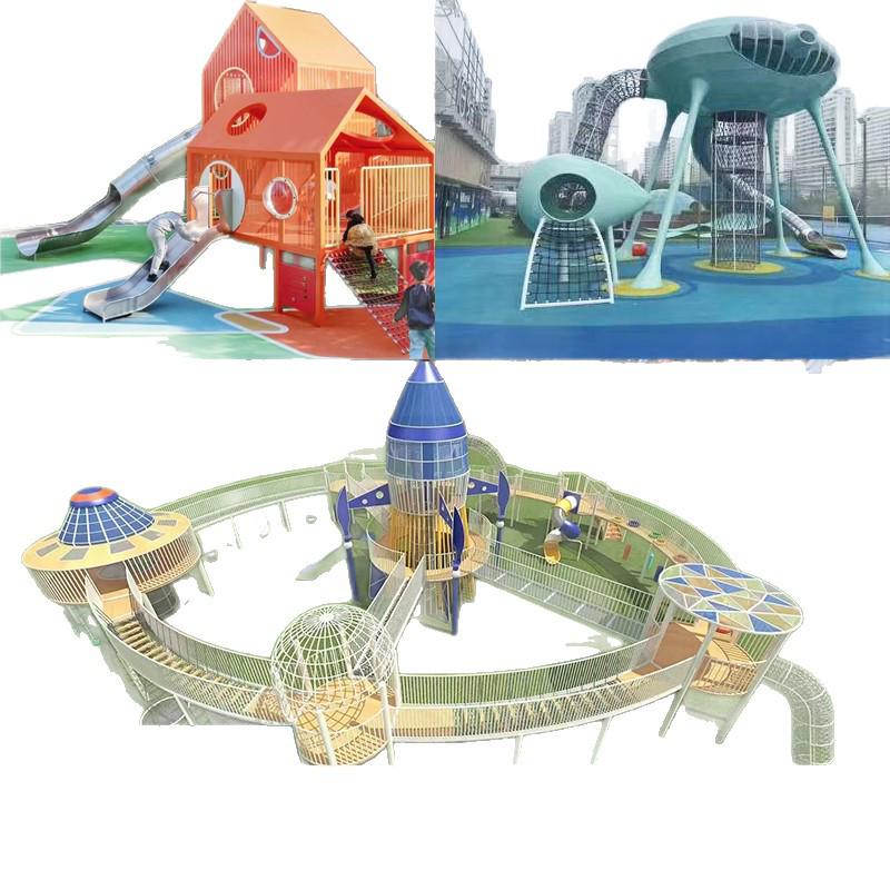 Large Stainless Steel Slide & Climbing Net for Children's Outdoor Playground